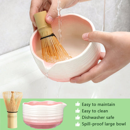 7 Pcs Matcha Whisk Set,Matcha Tea Kit Includes Matcha Bowl with Spout,Matcha Whisk and Holder,Bamboo Matcha Scoop,Stainless Steel Sifter,Scoop Stand and Tea Towel