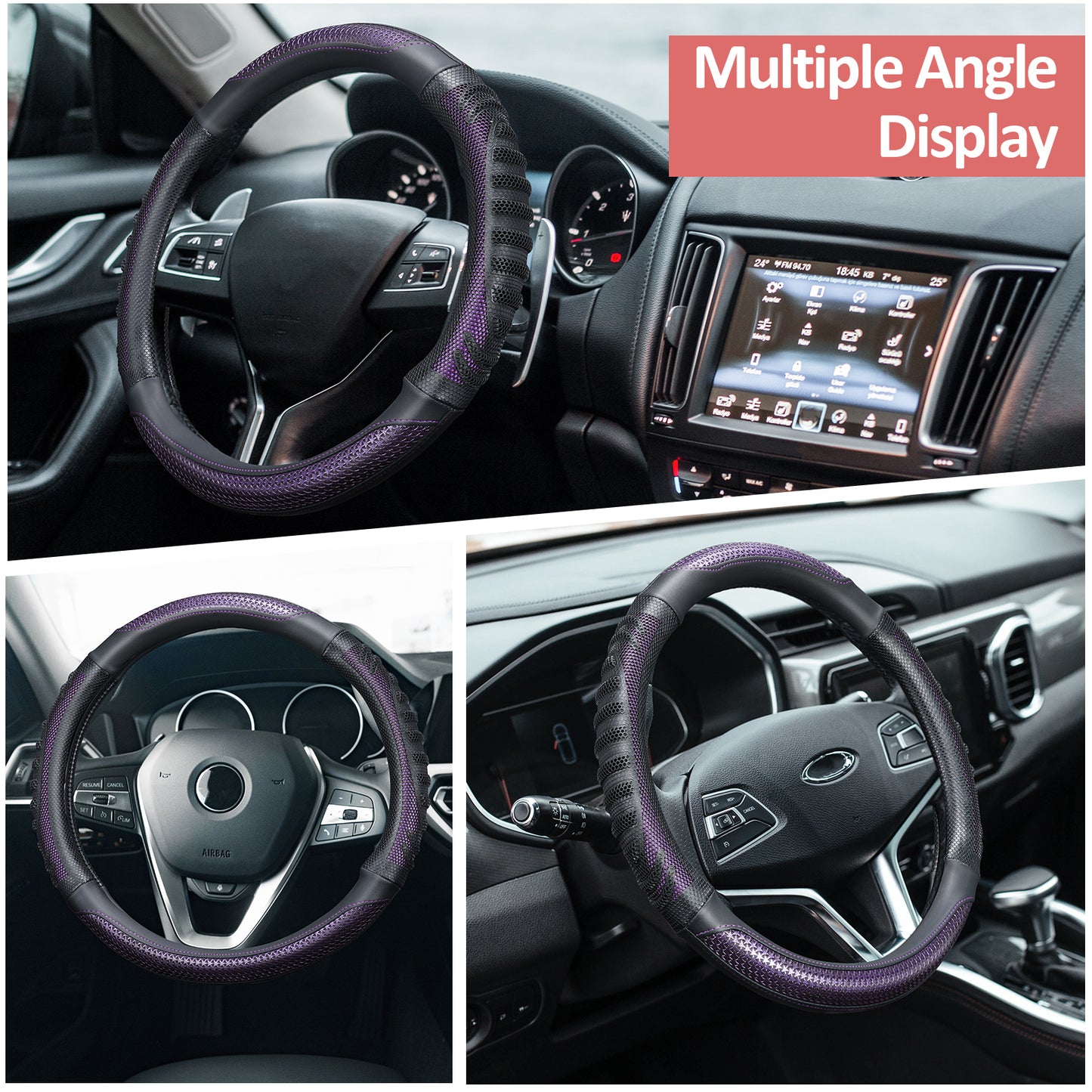 ZIVACATE Universal Anti-Slip Microfiber Leather Car Steering Wheel Cover for Men,Purple