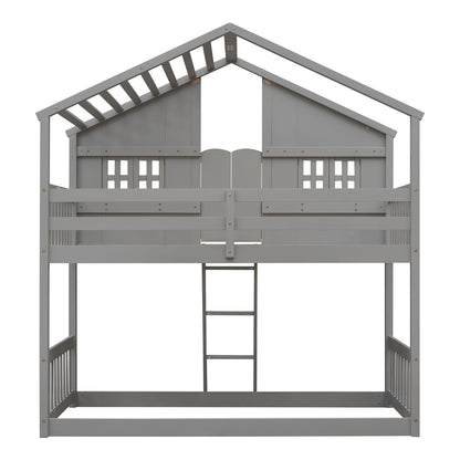 ZIVACATE House Bunk Beds for Kids Twin Over Twin with Stairs