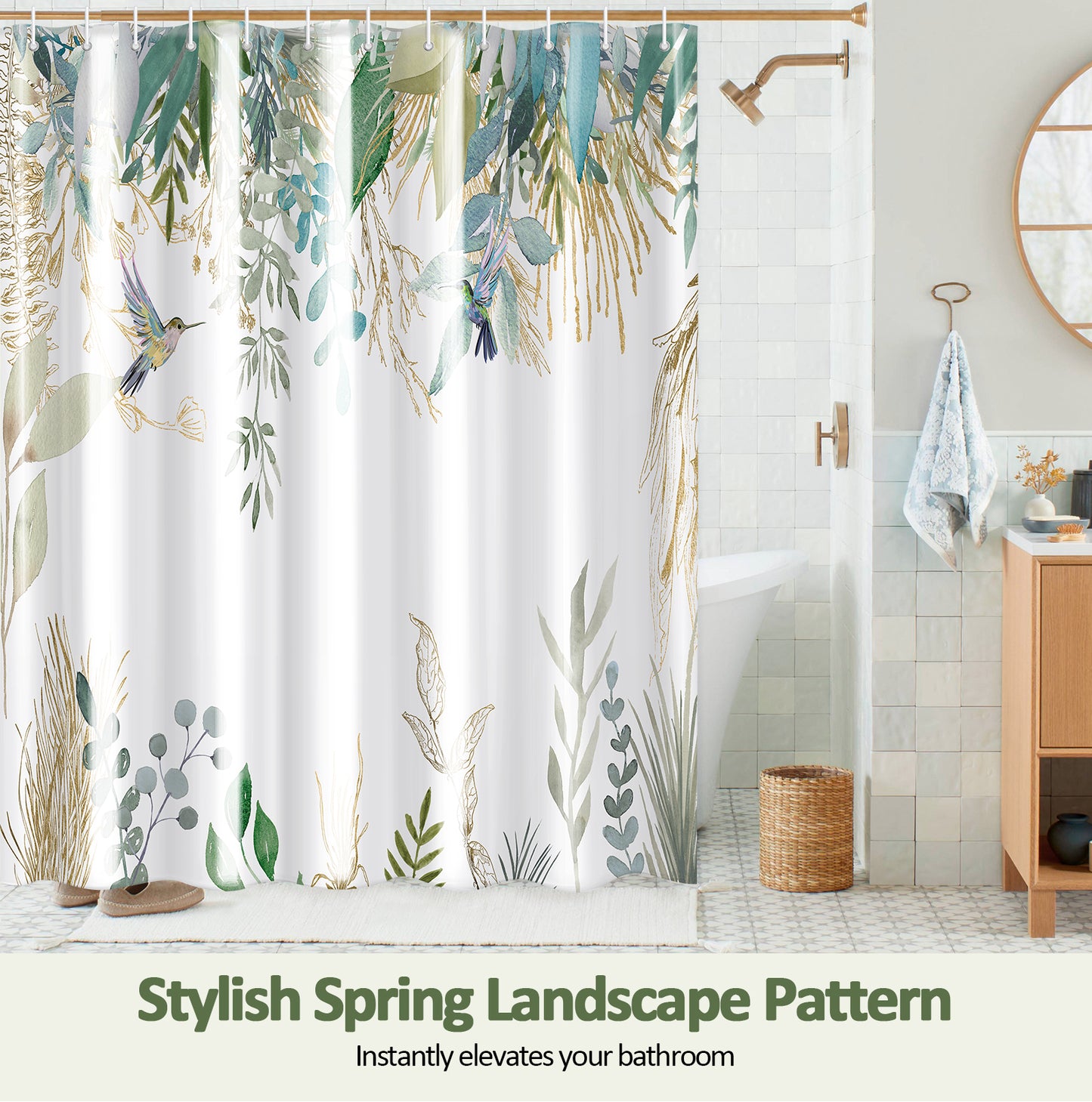 ZIVACATE Shower Curtain with Hooks-Watercolor Plant Leaves Floral Shower Curtain–Heavy-Duty Mold/Mildew-Resistant,Water-Repellent,72 x 72