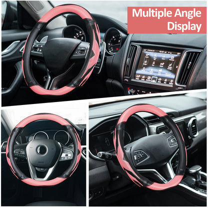 ZIVACATE Leather Car Steering Wheel Cover for Women, Universal Anti-Slip Car Accessories,Pink