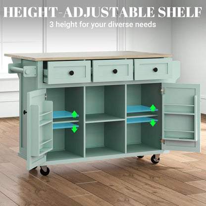 ZIVACATE Kitchen Island with Drawers 53 in Rolling Kitchen Island on Wheels with Storage