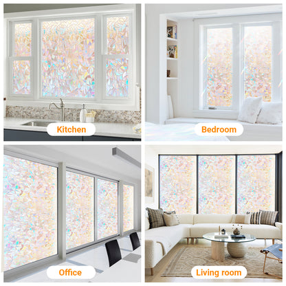 ZIVACATE 17.5"x86.6" Rainbow Window Privacy Film, Decorative Stained Glass Vinyl Cling, Non-Adhesive Window Covering