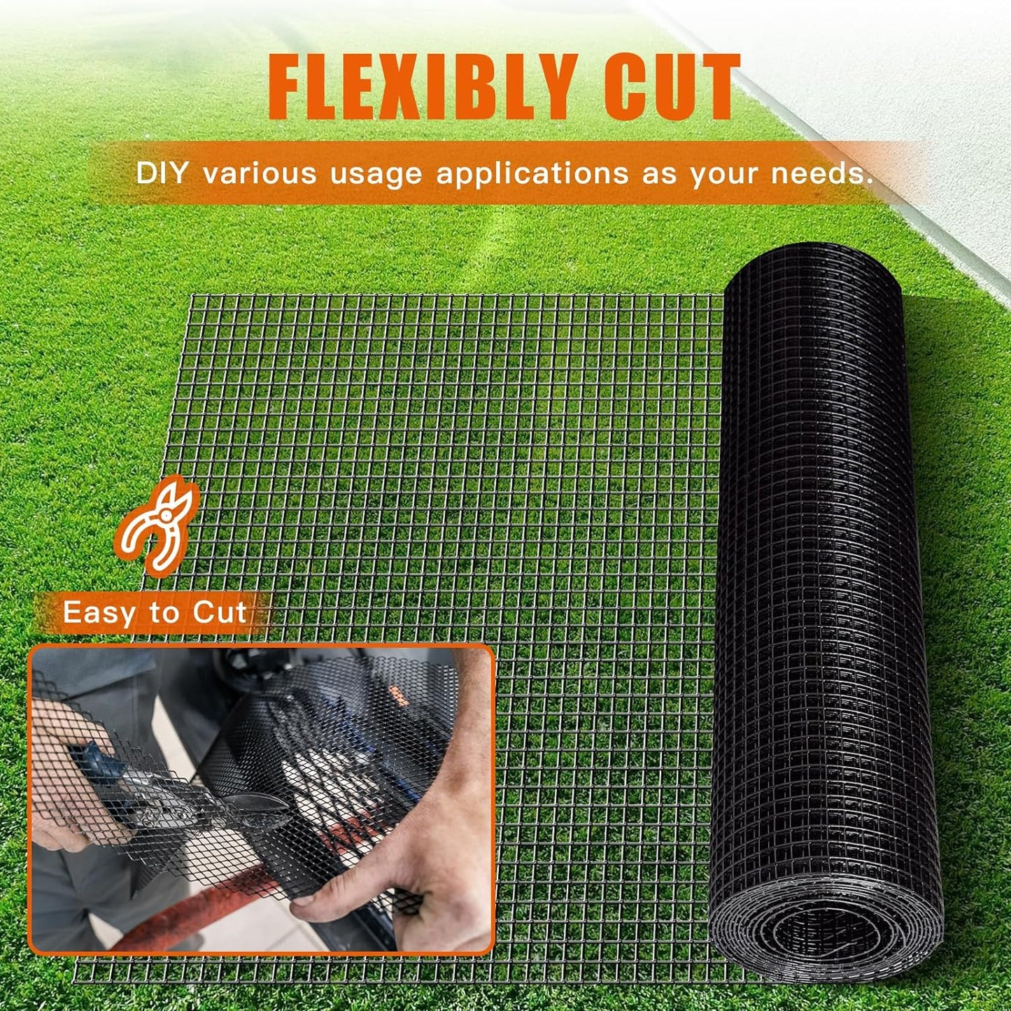 ZIVACATE 36" x 50' 1/4" Black Vinyl-Coated Hardware Cloth – PVC Galvanized Welded Mesh Roll for Garden Fencing, Chicken Coops, and Rabbit Cages