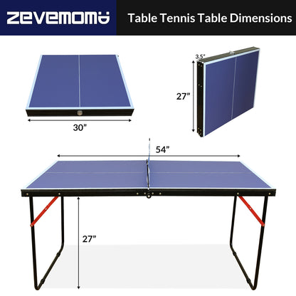 27" Table Tennis Table with Net & 2 Ping Pong Paddles, Indoor/Outdoor Game Set,Blue