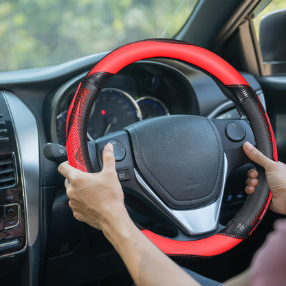 ZIVACATE Leather Car Steering Wheel Cover for Women, Universal Anti-Slip Car Accessories,Red