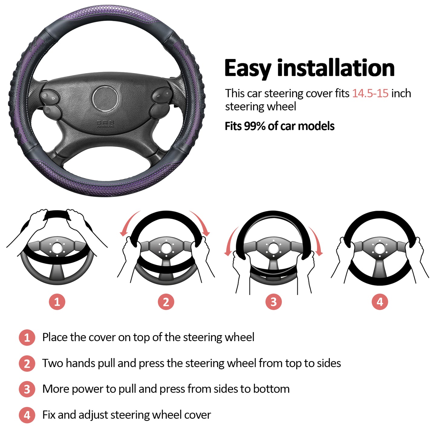 ZIVACATE Universal Anti-Slip Microfiber Leather Car Steering Wheel Cover for Men,Purple