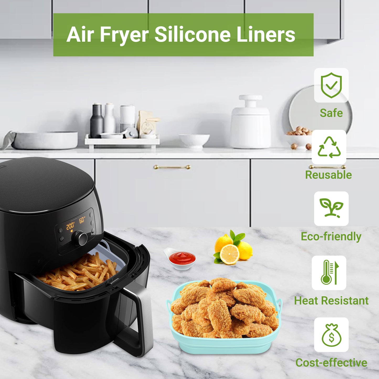 ZIVACATE 2 Pack Silicone Air Fryer Liners Foldable  Air Fryer Silicone Basket Inserts