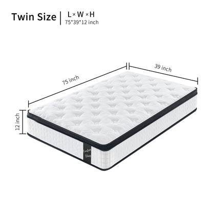 ZIVACATE Mattress 12 Inch Cooling Memory Foam Hybrid Mattress Twin Size