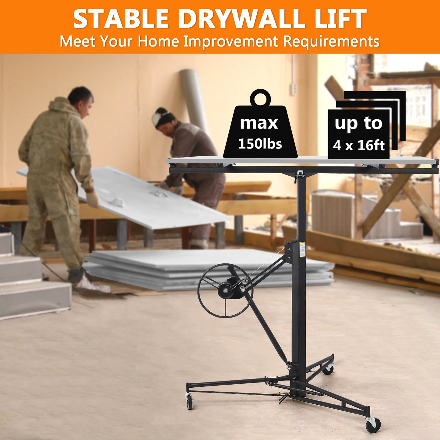 ZIVACATE  Drywall Lift 11ft Sheetrock Lift Drywall Hoist Drywall Lifter for Ceiling 360° Adjustable Foldable 150lbs For Home Improvement