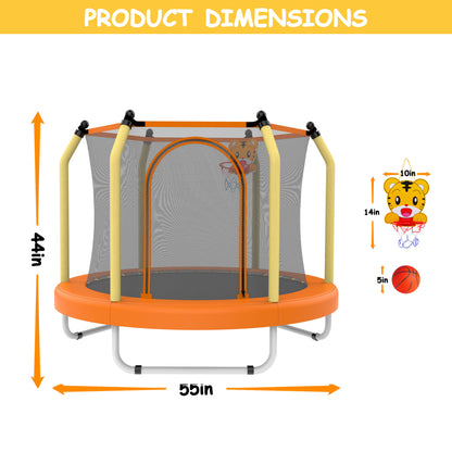 LIZEVINC 4.6FT Outdoor Toddler Trampoline with Enclosure Net, Mini Round Trampoline for Kids with Basketball, Small Trampoline Gifts for Boy and Girls,Yellow