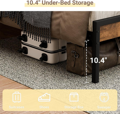 ZIVACATE Full Size Bed Frame with Headboard, USB Ports, Outlets, and Charging Station in Brown