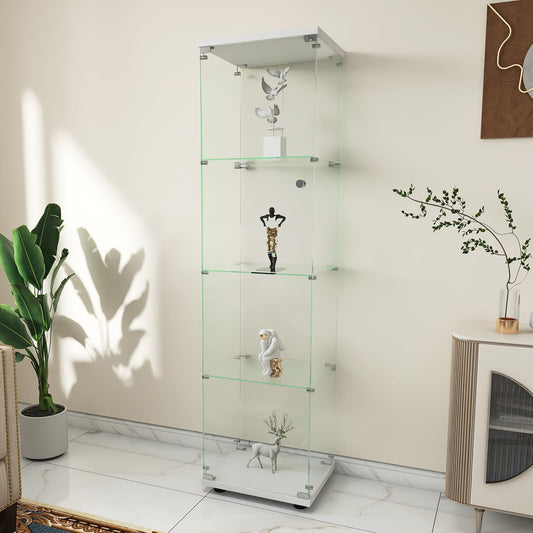 ZIVACATE Glass Display Case, 4 Shelves Glass Display Cabinets, Glass Cabinet Display Case, Trophy Curio Display Cabinet with Glass Doors for Living Room Bedroom, 65"(H) x 17"(L) x 14"(W)