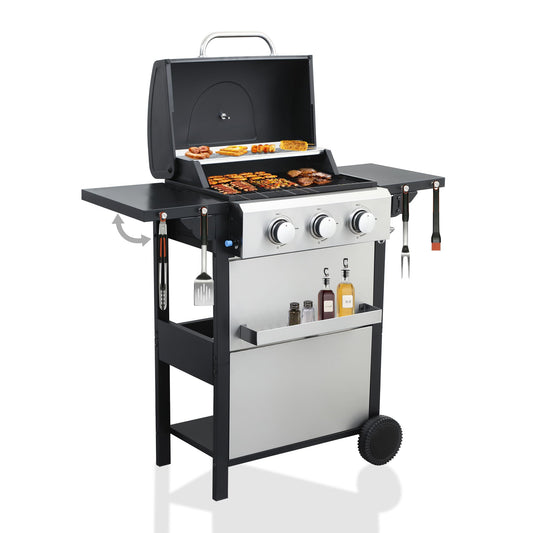 ZIVACATE 3 Burner Propane Gas BBQ Grill with Enameled Cast Iron Grates, BBQ Grill with Bottle Opener,Stainless Steel Finish, 25650 BTU