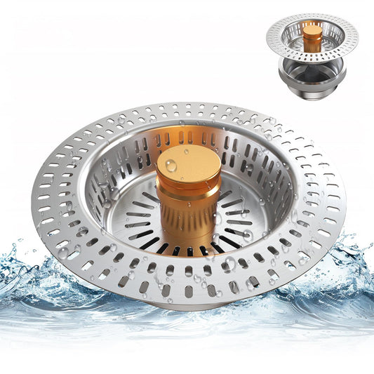 ZIVACATE Upgraded 3in1 Kitchen Sink Drain Strainer & Sink Stopper, Stainless Pop Up Anti-Clogging kitchen sink stopper, Fit US Standard 3-1/2'' Sink Drain Hole, Gold