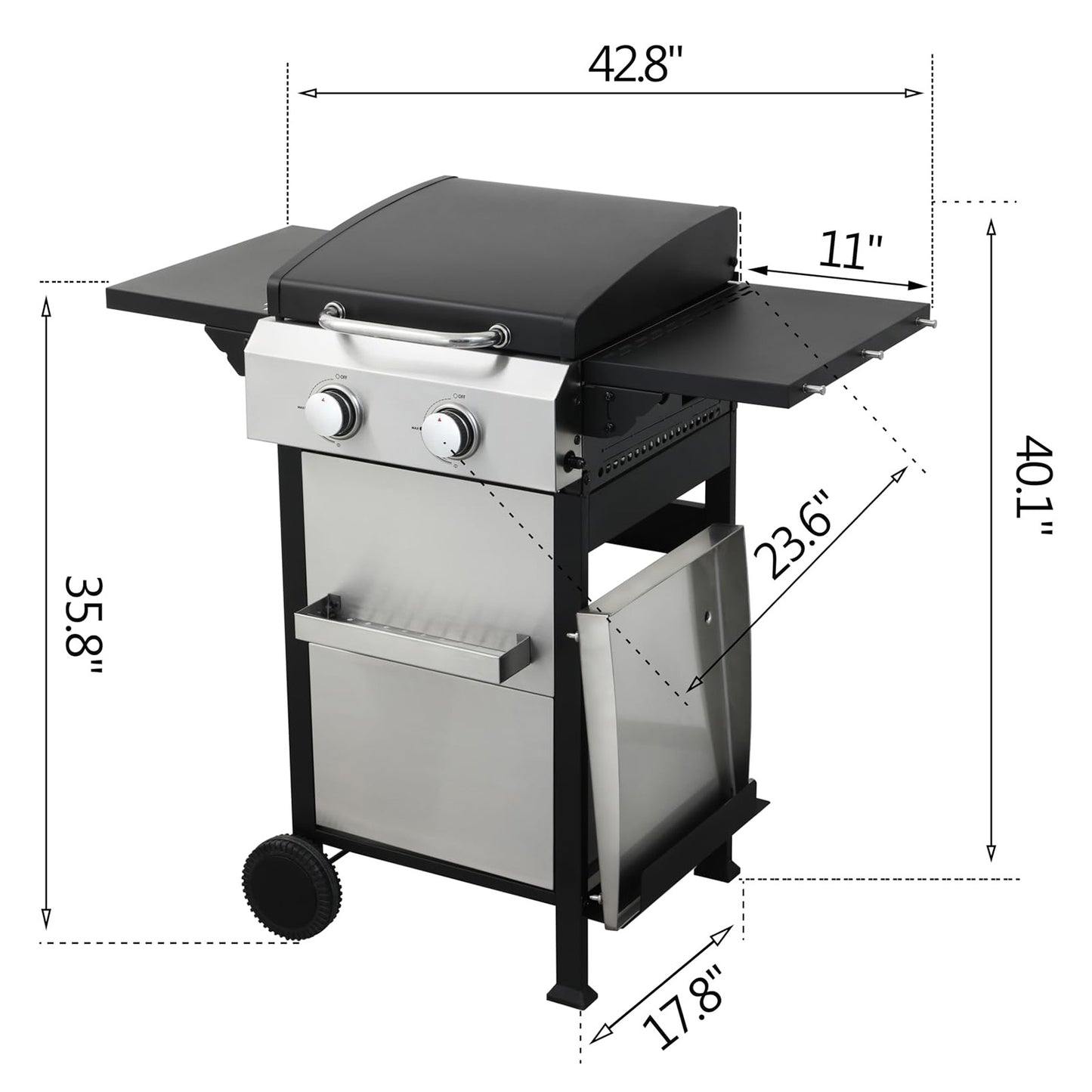 ZIVACATE 2 Burner Propane Gas Grill with Side Burner Stainless Steel and Enameled Cast Iron Grate, 24600BTU