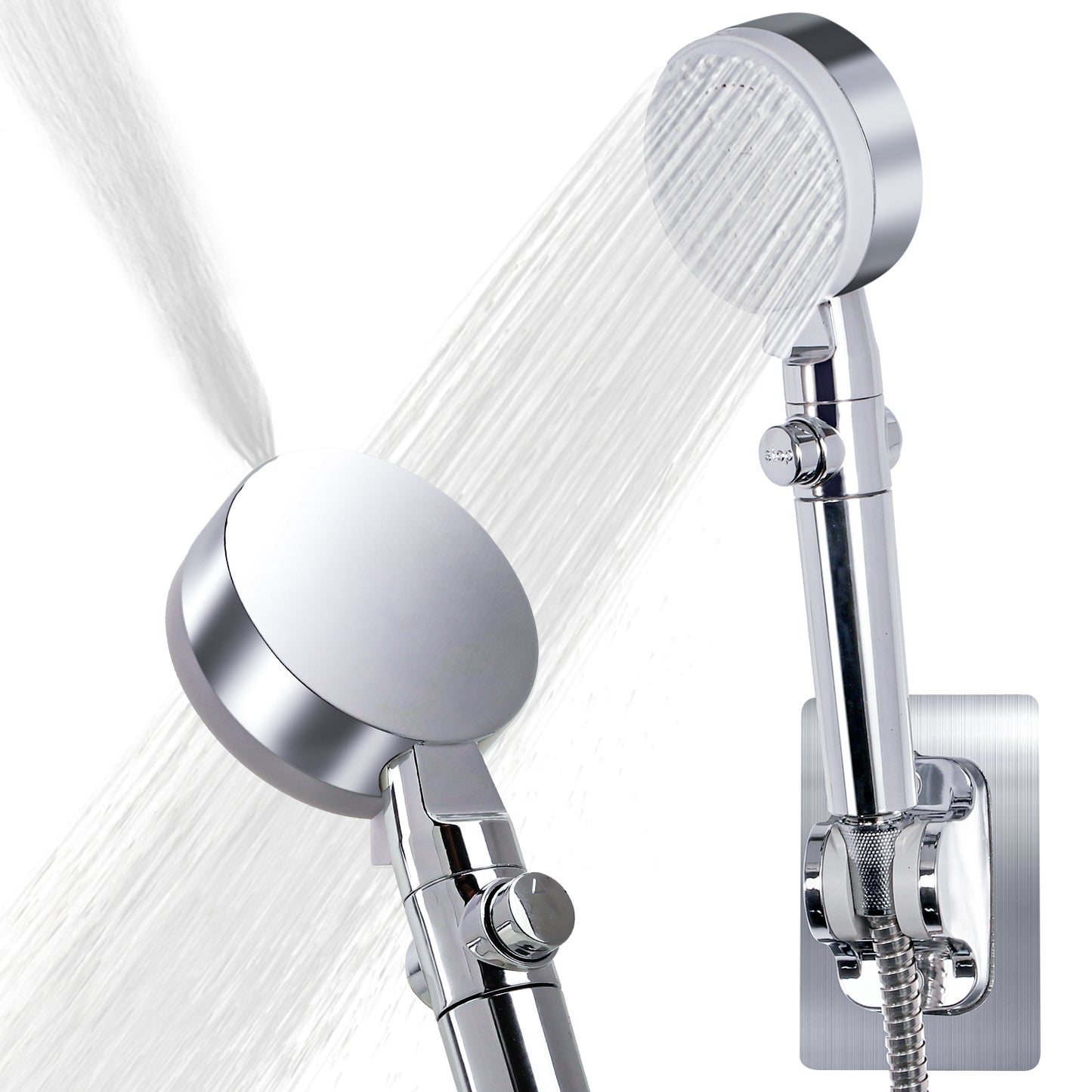 IVACATE Hand held Shower Head, High Pressure Shower Head with 8 Spray Settings,59" Stainless Steel Hose and Adjustable Shower Stand,Shower Head with One Button Switch, Drill-Free Design