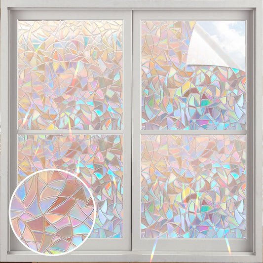 ZIVACATE 17.5"x86.6" Rainbow Window Privacy Film, Decorative Stained Glass Vinyl Cling, Non-Adhesive Window Covering