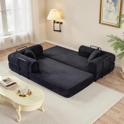 Convertible Sleeper Sofa Bed with Cylindrical Pillow, Corduroy Folding Mattress Couch with Fixed-Shape, Modular Sectional for Living Room, Bedroom, Studio